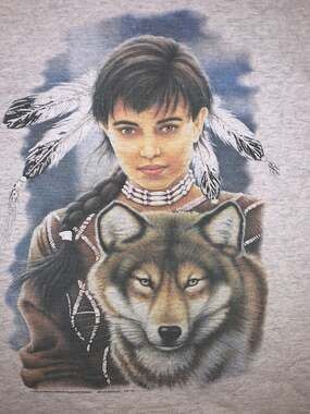 Vintage 90s Native American Wolf T Shirt Anvil USA L Single Stitch